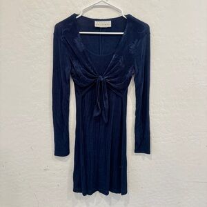 Y2K Columns Blue Slinky Dress Womens Medium Blue Ling Sleeve Babydoll Vintage